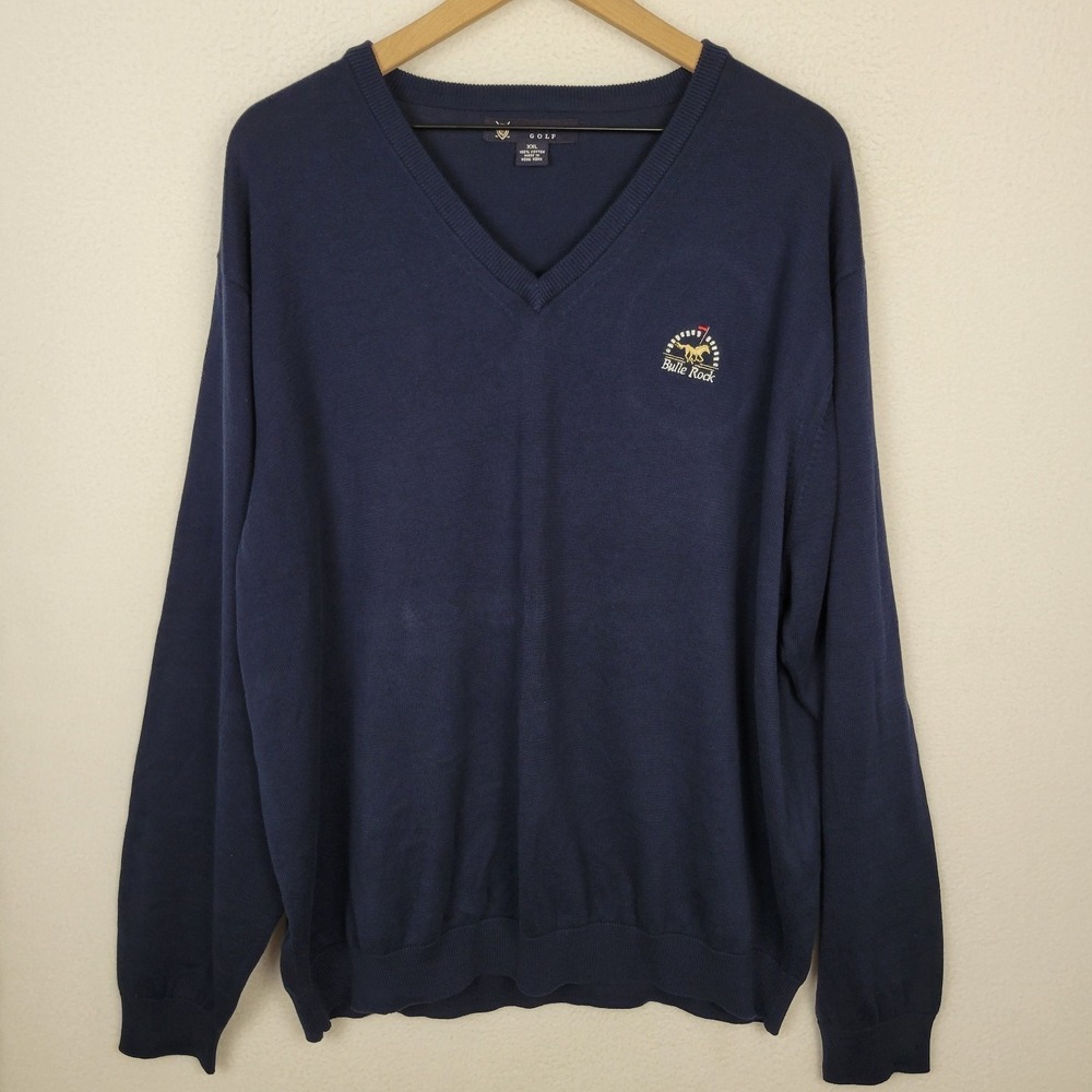 Oxford Golf Bulle Rock V-Neck Sweater Mens XXL Navy Cotton Classic‎ Preppy